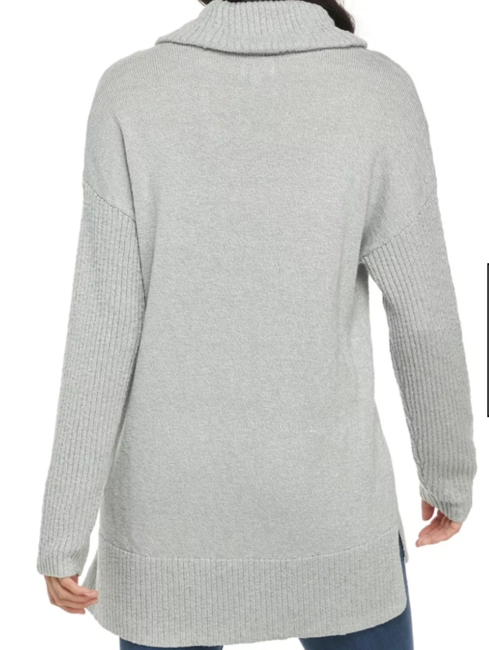 Wonderly Grey Tunic Length Cowl Neck Long Sleeve Ribbed Knit Sweater Size XL - Picture 3 of 12